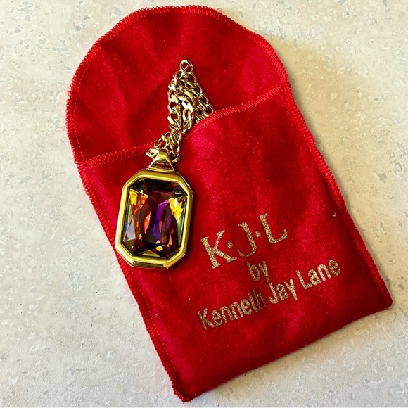 Kenneth Jay Lane KJL Vintage VTG Gold Tone Necklace Heliotrope Pendant 1990s